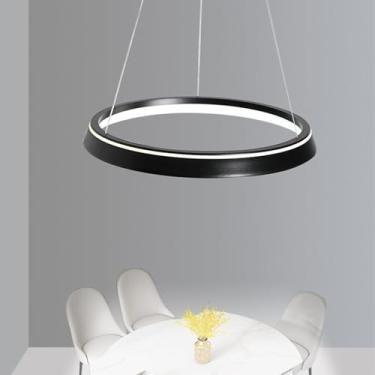 Imagem de Lustre moderno redondo, luminária pendente preta com controle remoto e intensidade regulável, ideal para mesa de jantar, cozinha, escritório e sala de jantar (preto, Ø40cm)