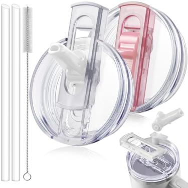 Imagem de ANTAND Pacote com 2 tampas removíveis com canudo de substituição para Stanley Quencher H2.0 & ProTour de 1,134 g, tampas à prova de vazamento para acessórios Stanley Cup 1,134 g, fácil de limpar (rosa