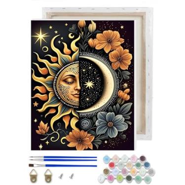 Imagem de Kit de pintura corporal celestial por números para adultos iniciantes com moldura, sol e lua kits de pintura fácil para adultos por números em tela, pintura faça você mesmo para iniciantes, arte por