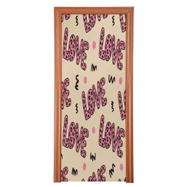 Imagem de ATTX Capa de porta da frente de leopardo rosa dos namorados - decoração de férias de tecido elástico lavável para festas, casa, decoração de porta da frente, 36 x 98 polegadas (839)