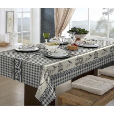 Imagem de Toalha de Mesa Linhão Rústica Oxford - Estampada, 4, 6 e 8 Lugares, Durável e Elegante para Cozinha ou Sala de Jantar(Passaros na Gaiola,1,40x1,40)