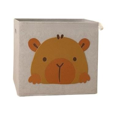 Imagem de Caixa Organizadora Dobrável Feltro 35x35 | Cesto para Brinquedos Infantil Estampa Animais Linda Top (CAPIVARA CINZA)