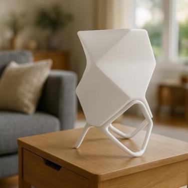 Imagem de Luminária de Mesa Geométrica Minimalista, Abajur Decorativo de Cabeceira, Design Moderno com Lâmpada LED Inclusa, Iluminação Aconchegante (Branco)