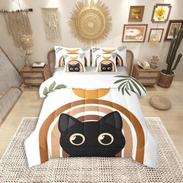 Imagem de Erosebridal Jogo de cama solteiro geométrico abstrato com desenho de gato, 7 peças, boêmio, meados do século, para quarto de meninas, meninos, adultos, moderno, minimalista, animais