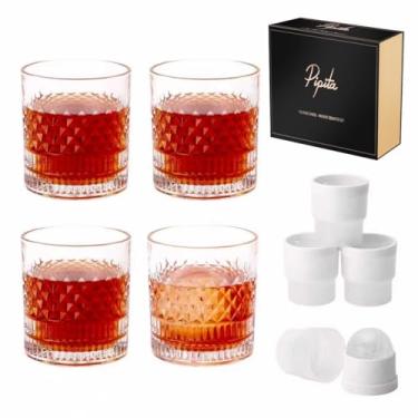 Imagem de Conjunto de 4 copos de uísque e bola de gelo da PIPITA para presente com caixa de luxo – 4 peças de utensílios para bar de 325 ml e 4 moldes de bola de gelo para bebidas escocesas, bourbon, licores e coquetéis