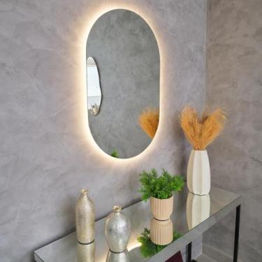 Imagem de Espelho Decorativo Oval Com Led Frio De Parede De Banheiro E Sala Demo