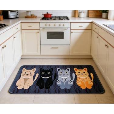 Imagem de DYBADYSA 1 tapete retangular cinza com estampa de gato adorável para escada, banheiro, quarto, sala de estar, banheiro, cozinha, decoração de casa, tapetes (60 x 90 cm)