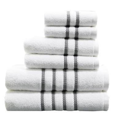 Imagem de Micro Cotton Conjunto de toalhas de banho ETHICOT Stripe Luxury 6 peças - 100% algodão, secagem rápida, extra absorvente, super macio com 2 toalhas de banho, 2 toalhas de mão, 2 toalhas de lavagem