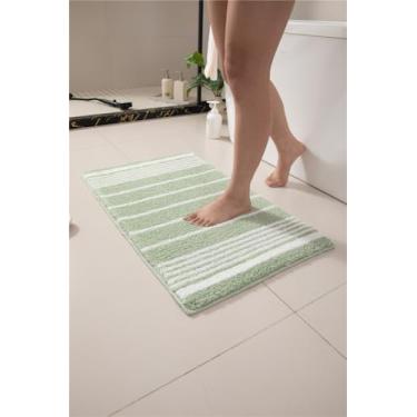 Imagem de Alwoligag Tapete de banheiro 66 x 45 cm, tapetes de banho listrados macios e absorventes, tapetes de microfibra laváveis na máquina para banheiras, pias e chuveiros, verde