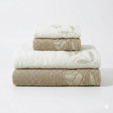 Imagem de Jogo de Toalhas 4 peças Luxo 100% Algodão Banhão 500g/m² Grossa Macias, Felpudas e Alta Absorção Sarah Enxovais - 2 Banhão + 2 Rosto (Branco - Avelã)