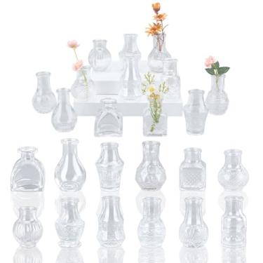 Imagem de HOBBIESAY 24 vasos pequenos de vidro transparente, 12 estilos, mini vasos de vidro vintage com formas e tamanhos variados para mesa decoração de festa, casamento, chá de bebê, festa de formatura