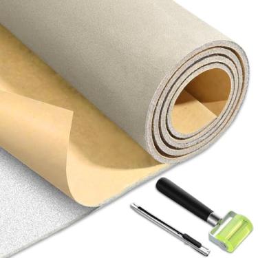 Imagem de Datanly Tecido autoadesivo de forro de cabeça de camurça 91 × 152 cm, substituição do forro de camurça com suporte de espuma, material de substituição de teto automático com rolo e faca para carro