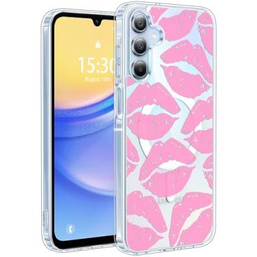 Imagem de Jkvare Capa para Samsung Galaxy A15 compatível com MagSafe, capa protetora magnética sem fio com padrão estético cristalino para mulheres e meninas - lábios rosa