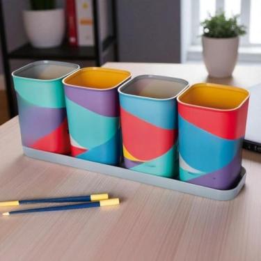 Imagem de Organizador Plástico com Bandeja - Porta-Caneta e Lápis Decorativo para Mesa de Escritório, Home Office e Ambientes Domésticos (MINIONS)