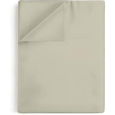 Imagem de Lençol de cima King - 100% algodão egípcio, trama de cetim 600 fios - ultramacio, respirável e refrescante - somente lençol de cima de qualidade de hotel premium - (bege, king)