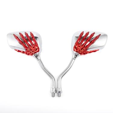 Imagem de 2 peças de espelho retrovisor universal para motocicleta com parafuso de liga de alumínio scooter esqueleto reajuste manual espelhos laterais para motocicleta (vermelho)