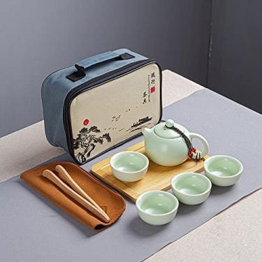 Imagem de Conjunto de chá chinês de porcelana, conjunto de chá verde chinês branco para viagem, um bule de chá, quatro xícaras, designer, cerâmico, para uso ao ar livre, bebida, chá, chá, conjunto de chá (cinco