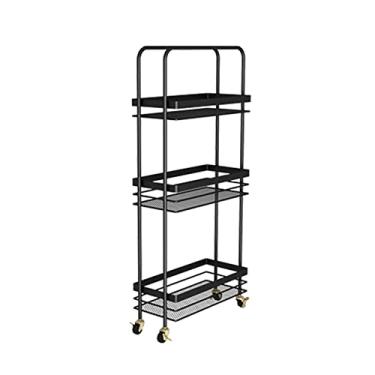 Imagem de U5GAAALPPQ9 Rack de metal para geladeira de cozinha, armazenamento estreito do chão ao teto, espaço removível para carrinho ultrafino, prateleiras de cozinha (cor: preto)