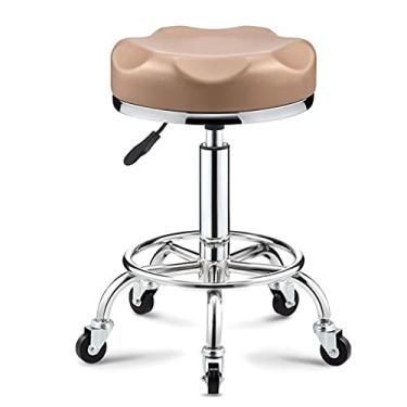 Imagem de SGeneE Banqueta giratória giratória com rodas e descanso para os pés, altura ajustável em couro, esteticista de bar, cabeleireiro, toucador vermelho