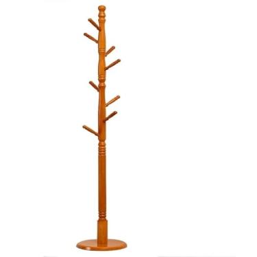 Imagem de SLGGPJBU Cabideiro de chão, poupa espaço, suporte de cabide de madeira com base arredondada, suporte de madeira para roupas, chapéus, entrada, suporte de roupas