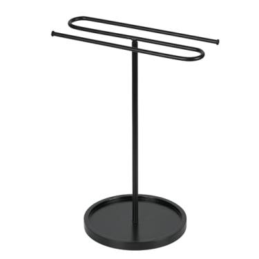 Imagem de SUNGOOYUE Suporte de Toalha de Mão, Suporte de Toalha Independente Em Forma de S de Aço Inoxidável de 14 Polegadas para Bancada de Cozinha de Banheiro, Contém 2 Toalhas e Bandeja de (BLACK)