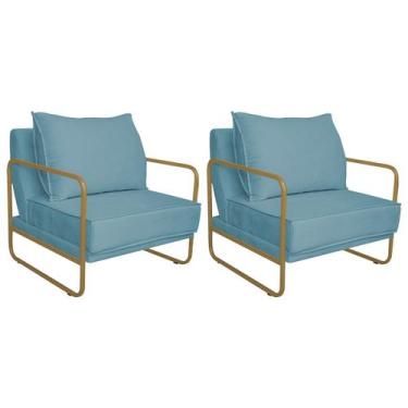 Imagem de Kit 02 Poltronas Sevilha Base de Ferro Dourado Suede - Doce Sonho Móve