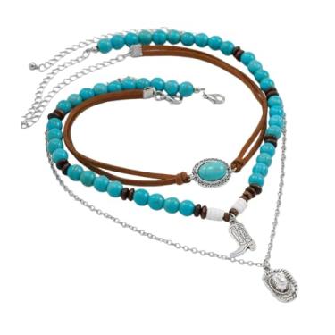 Imagem de tincolia Conjunto feminino com pingente de cacto étnico retrô estilo europeu e americano imitação exclusiva turquesa com contas