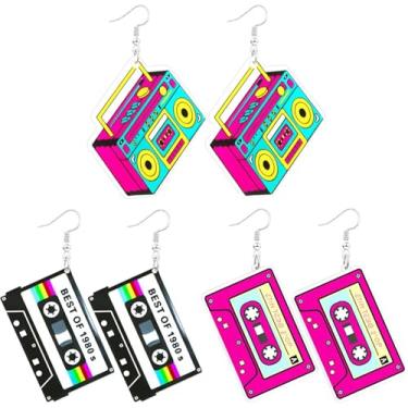 Imagem de Brincos de raio neon retrô anos 80 anos 90 acrílico pingente gota brilhante festa fantasia joias para mulheres, Medium, Metal, Sem pedra preciosa