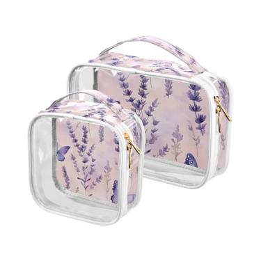 Imagem de xigua Bolsa de maquiagem de lavanda em aquarela para mulheres, bolsa de cosméticos transparente, bolsa de higiene portátil à prova d'água para viagens, férias, organização de banheiro