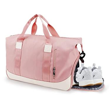 Imagem de Bolsa de ginástica, bolsa de viagem 20L Bolsa de fim de semana seca e úmida Saco esportivo com alça para o ombro destacável para viagens esportivas de academia (Rosa)