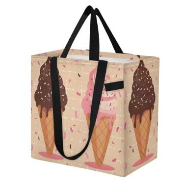 Imagem de SEHANY Sacolas de compras reutilizáveis de sorvete de verão com alças reforçadas, bolsa de compras de lona dobrável à prova d'água de grande capacidade para viagem, cozinha, praia