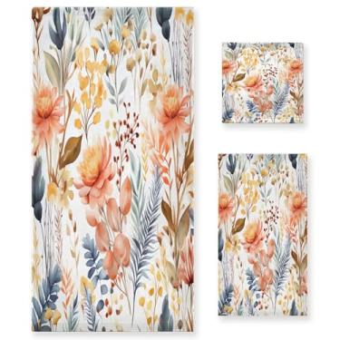 Imagem de xigua Conjunto de toalhas de banheiro de flores em aquarela absorvente macio 3 peças toalha de banho toalha de mão toalhas decorativas para banheiro, academia, hotel, praia, piscina