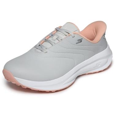 Imagem de Skechers Tênis feminino Flow Slip-in Spikeless impermeável para golfe, Cinza claro/rosa, 40