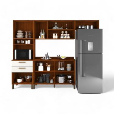 Imagem de Cozinha Compacta Juliette Com Torre Armário áereo E Balcão 120 Cinamomo E Connect