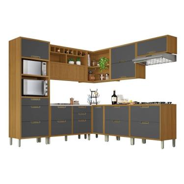 Imagem de Cozinha 9 Peças ângulo Torre Quente 100% Mdf Imperatriz Nesher Freijó-grafite