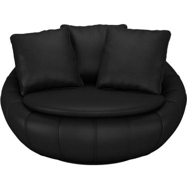 Imagem de Poltrona Giratória Decorativa Redonda Com Almofadas Saphire M22 Pu Preto - Mpozenato