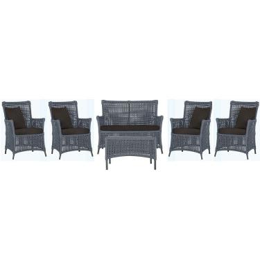 Imagem de Jogo Sofá 4 Poltronas E Mesa Igapó Preta E9 Trama  Prata