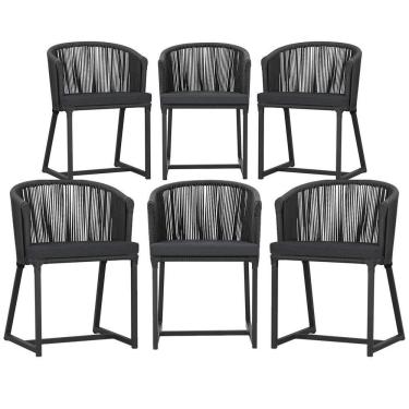 Imagem de 6 Cadeiras De Jantar área Noronha Preta E11 Trama  Preto
