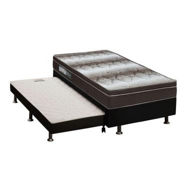 Imagem de Cama Box C/Auxiliar Solteiro: Colchão Ortopédico Ortobom Light + Base Crc Courano Black(88X188)