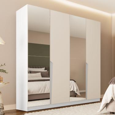 Imagem de Guarda Roupa Casal com Espelho 4 Portas Porto Politorno - Branco/Creme