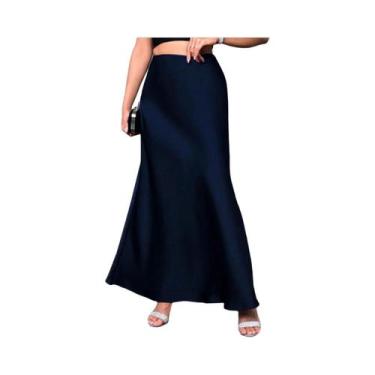 Imagem de Saia Midi Elegante De Cetim Para Mulheres, Cintura Alta, Estilo Sereia