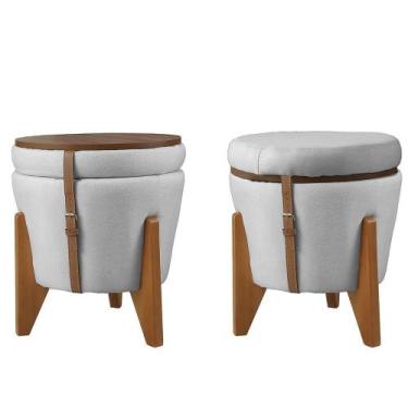 Imagem de Puff Linho Redondo Com Bandeja Removível Decoração Baú - Natalino Deco