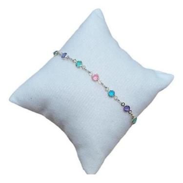 Imagem de Pulseira Infantil Bebê Pedras Coloridas 14 Cm Folheada Ouro - De Castr