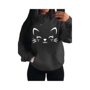 Imagem de Moletom Feminino Com Estampa De Gato Feliz, Moda Casual, Streetwear, H