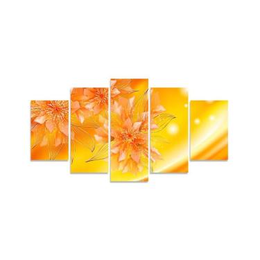 Imagem de Quadro Decorativo Flor Efeito Dourado Para Sala 5 Peças