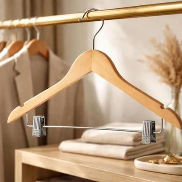 Imagem de 3 Cabides de Madeira Com Presilhas e Verniz Gancho Giratório - TOP RIO