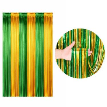 Imagem de Cortina Fitas Metalizadas Brasil Verde Amarelo - 1x2 Metros - Extra Fe