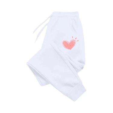 Imagem de Calças De Moletom De Algodão Com Estampa De Coração Para Mulheres, Cal