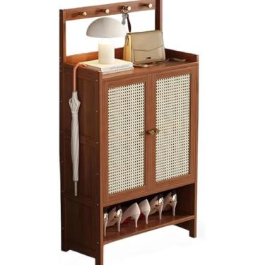 Imagem de Armário de armazenamento de sapatos de vime de plástico, armário de sapatos de bambu, armário de armazenamento de sapatos oculto para corredor, porta-sapatos independente com 1~4 portas e