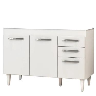 Imagem de Balcão Gabinete 120cm Suécia Sem Tampo 3 Portas 2 Gavetas Branco - Lumil Móveis